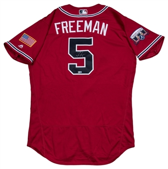 2016 Freddie Freeman Game Used & Signed Atlanta Braves Red Alternate Jersey Used on 9/11/2016 (MLB Authenticated)